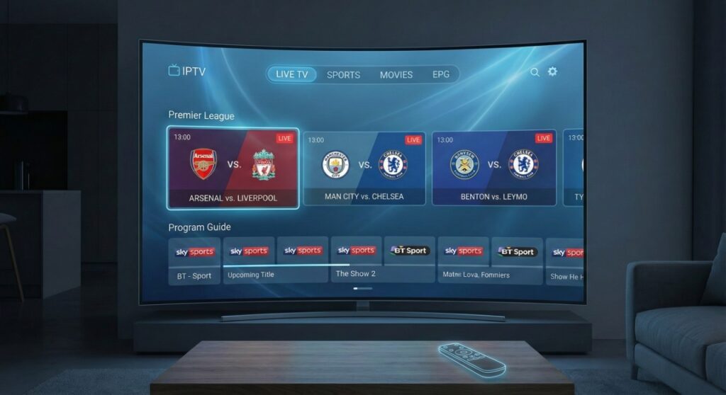 IPTV app interface with Premier League EPG